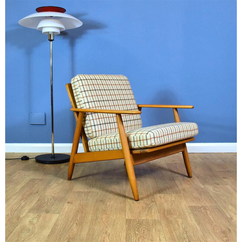 Fauteuil lounge vintage en laine & hêtre danois des années 1960