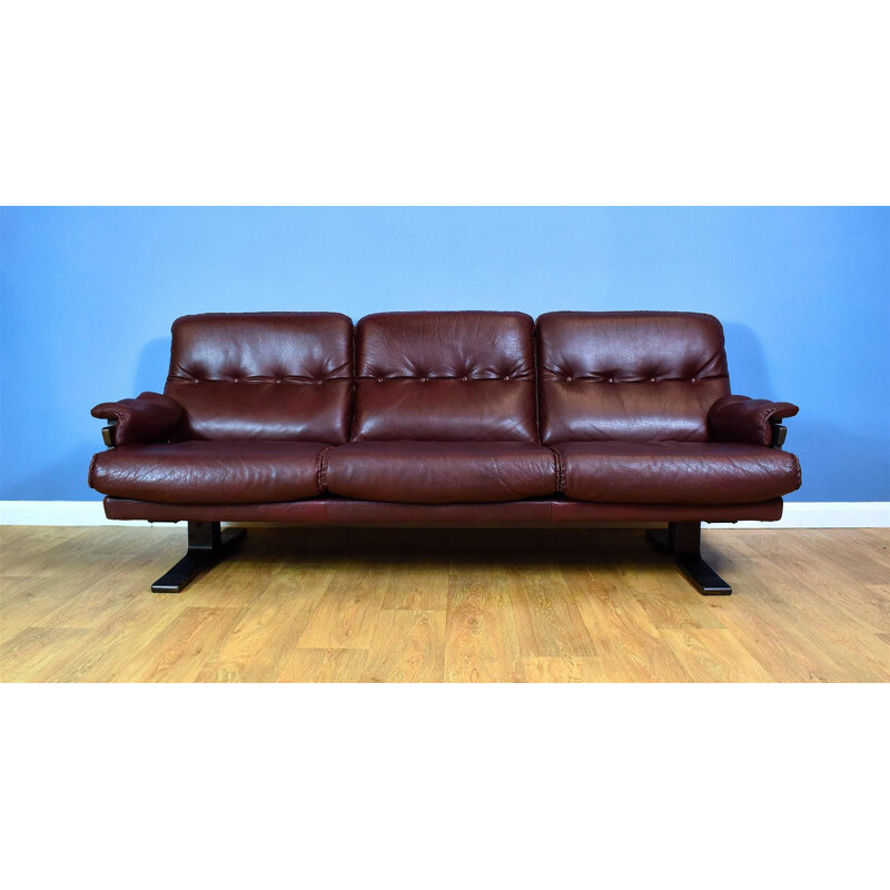 Vintage Swedish Burgundy Leather sofa by Arne Norell 1970s