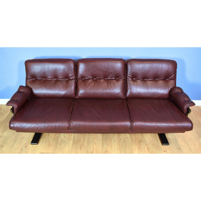 Vintage Swedish Burgundy Leather sofa by Arne Norell 1970s