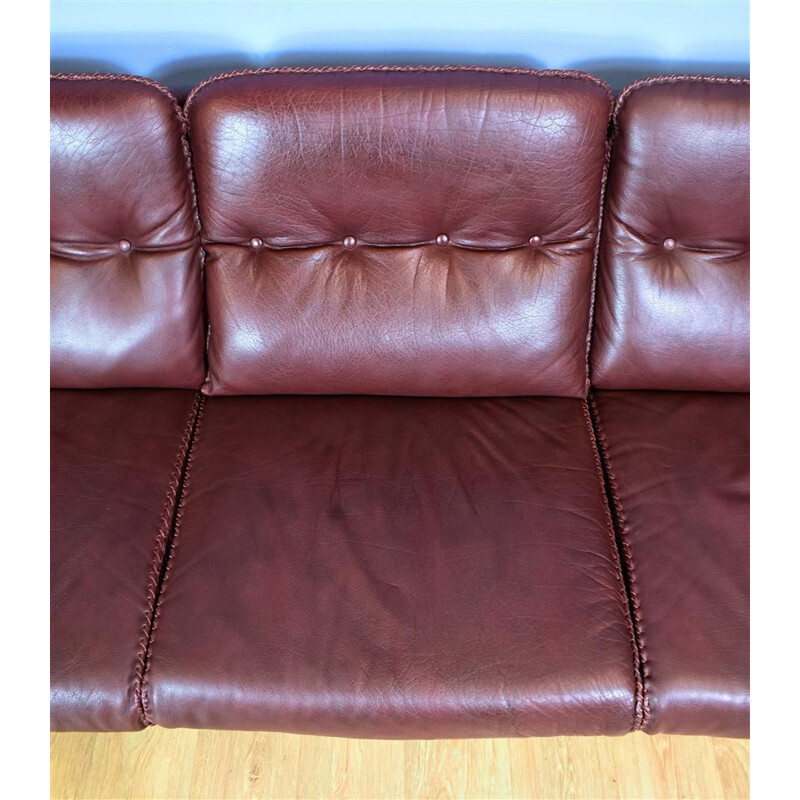 Vintage Swedish Burgundy Leather sofa by Arne Norell 1970s