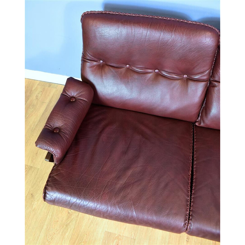 Vintage Swedish Burgundy Leather sofa by Arne Norell 1970s