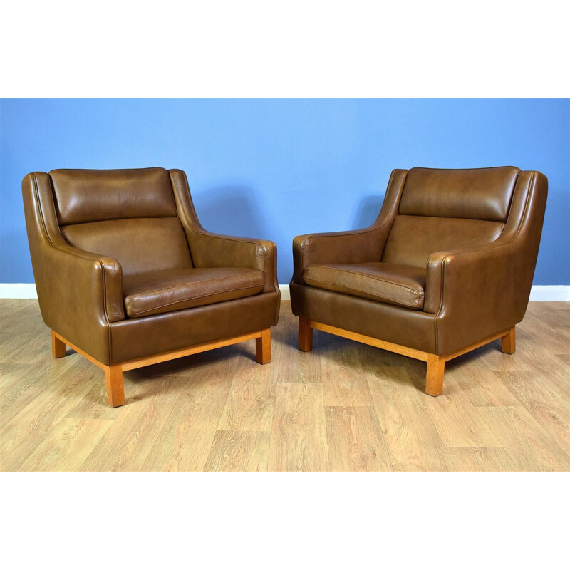 Vintage Danish armchair Brown Leather by Mogensen