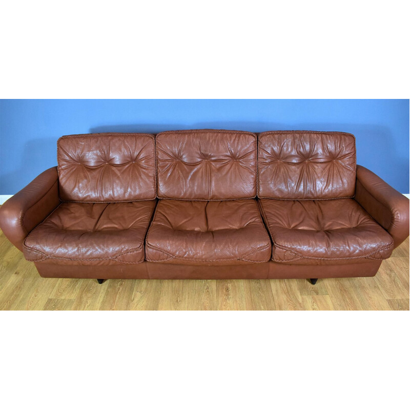 Vintage Danish sofa Brown Leather, by SofaMadsen & Schubell 70s