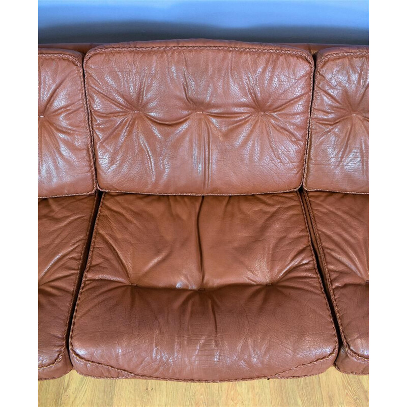 Canapé 3 places danois vintage marron en cuir, de SofaMadsen & Schubell 70 s