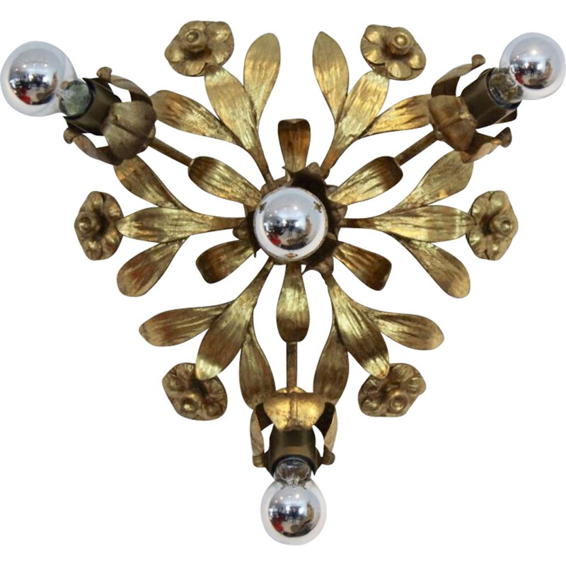 Vintage german floral wall lamp by Hans Kögl in steel and brass 1970