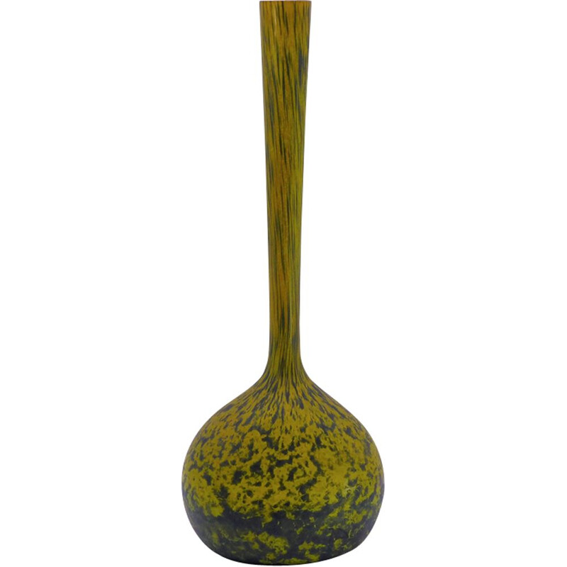 Vase vintage jaune de Delatte Nancy en verre 1930