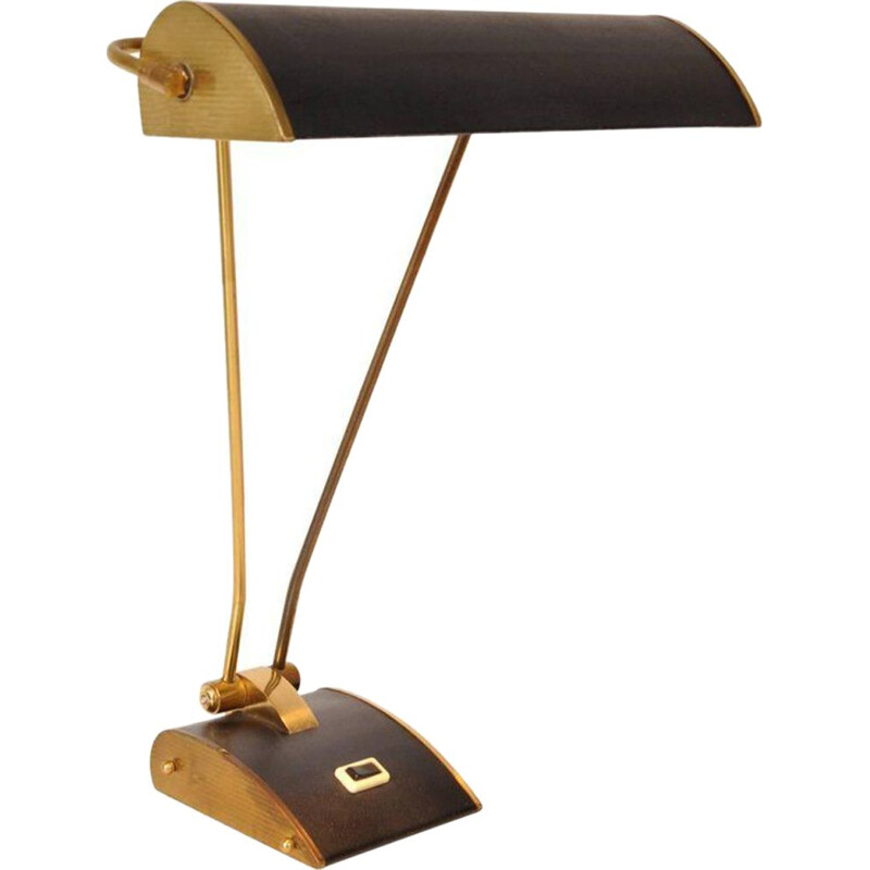 Vintage french lamp for Jumo in black metal and brass 1940