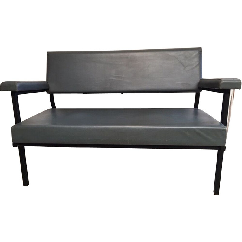 French vintage sofa in metal and gray leatherette 1950