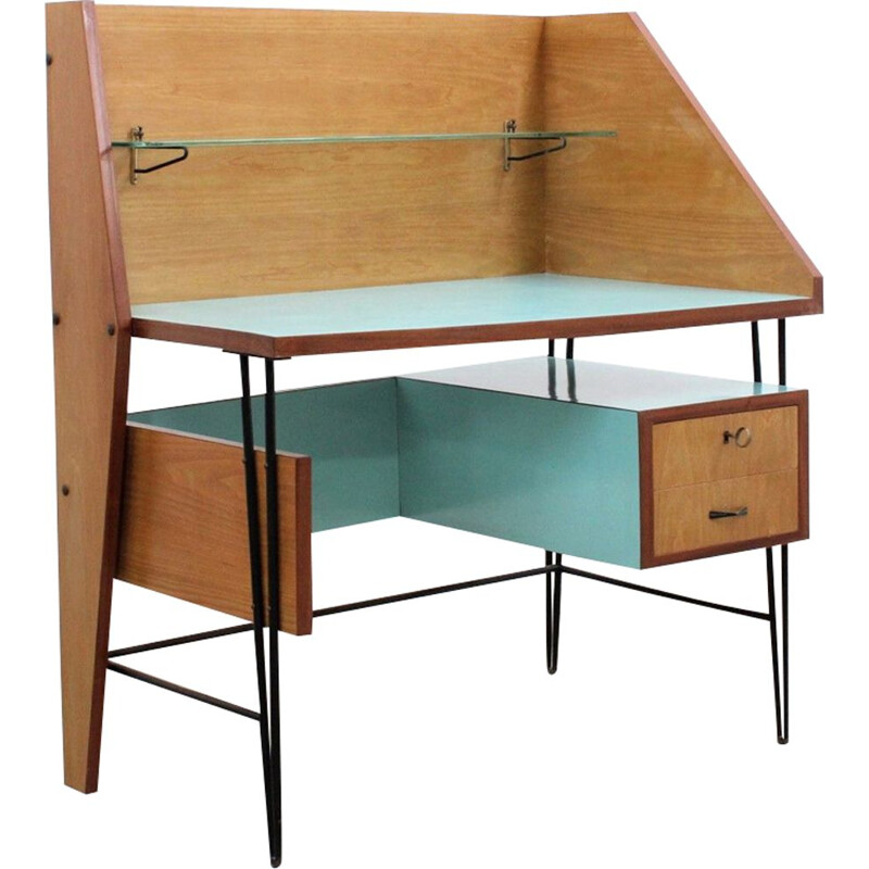 Vintage italian writing desk in wood and formica 1950