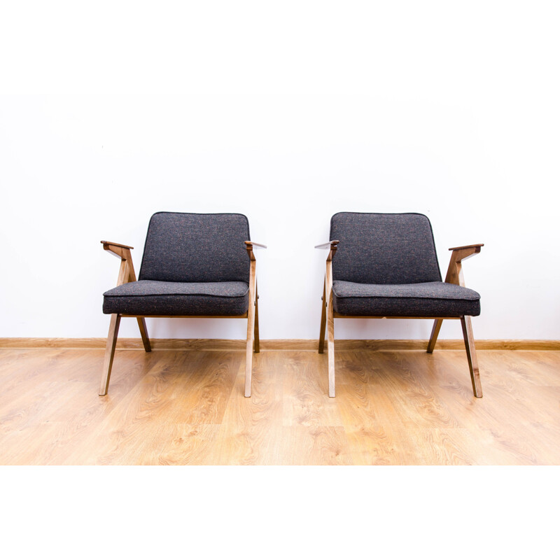 Paire de fauteuils gris vintage des années 60