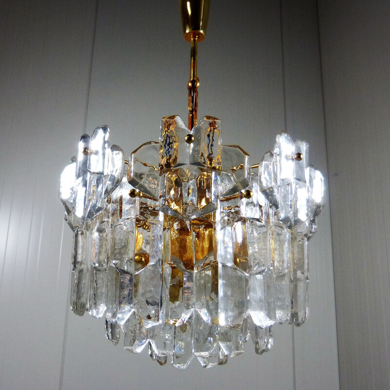 Glass and brass chandelier, J.T. KALMAR - 1970s