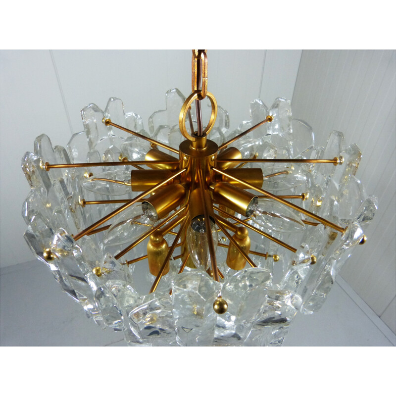 Glass and brass chandelier, J.T. KALMAR - 1970s