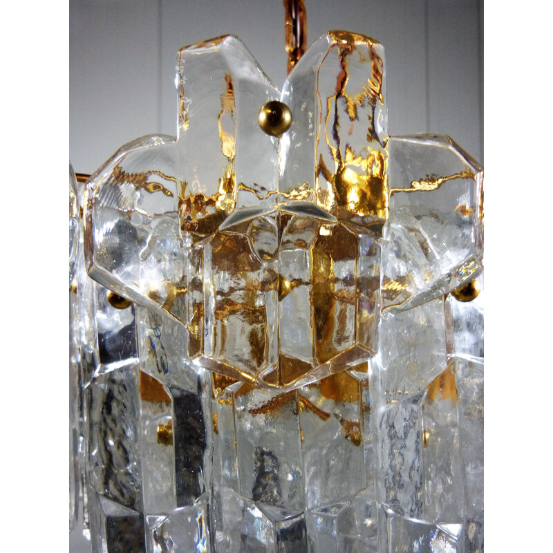 Glass and brass chandelier, J.T. KALMAR - 1970s