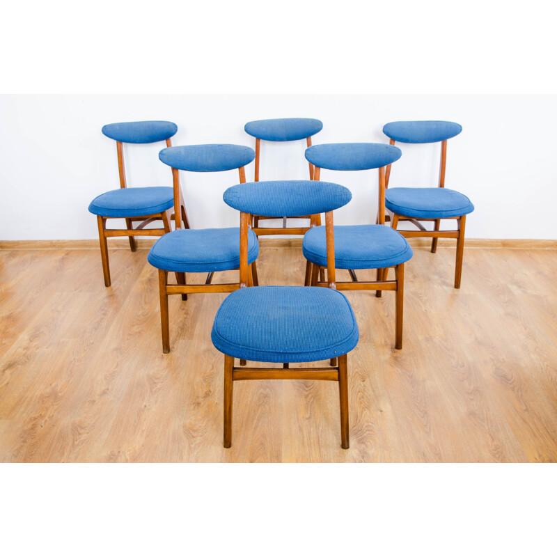 Vintage set of 6 dining chairs in beechwood by Rajmund Teofil Hałas,1960