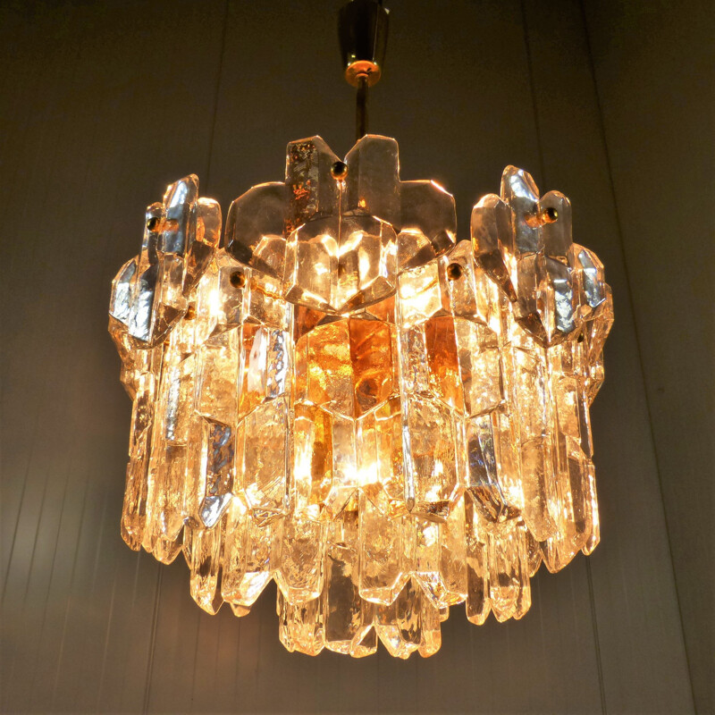 Glass and brass chandelier, J.T. KALMAR - 1970s