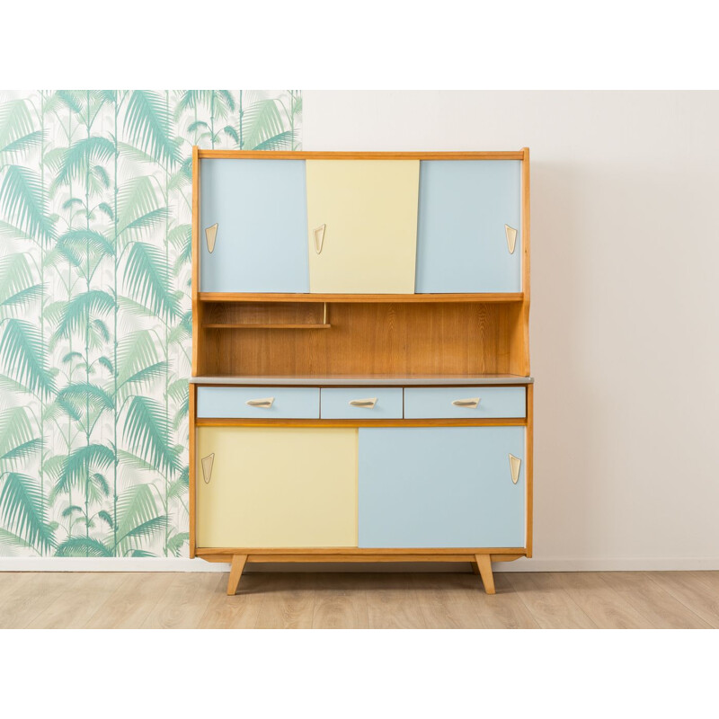 Vintage german cabinet in ashwood and blue and yellow formica 1950