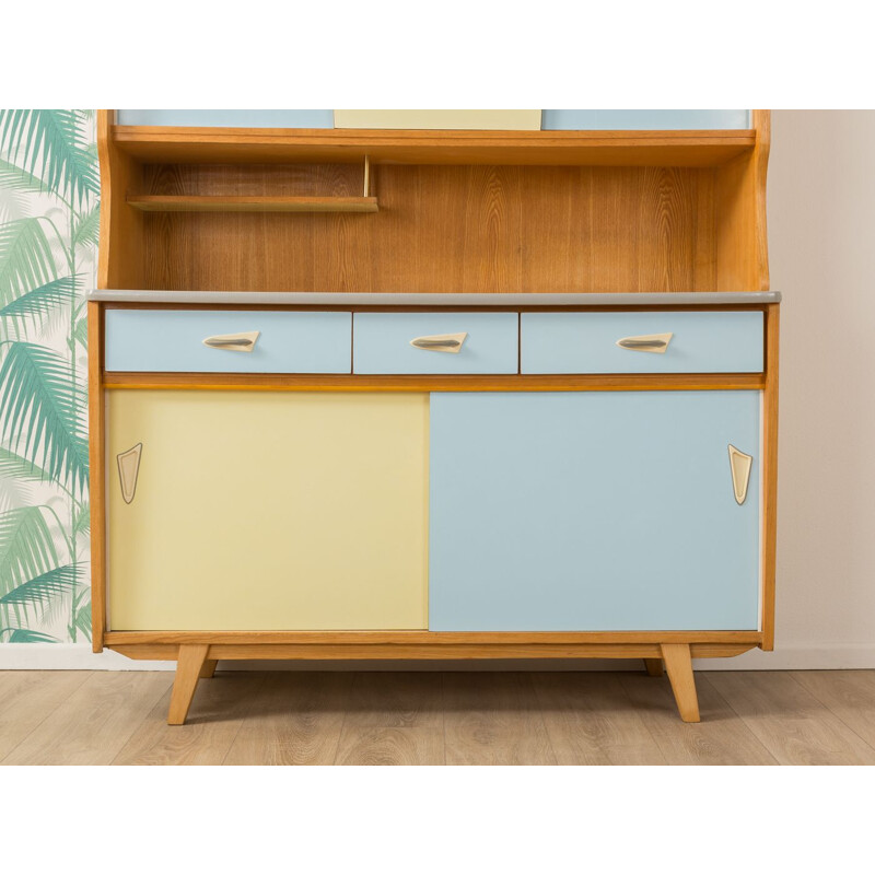 Vintage german cabinet in ashwood and blue and yellow formica 1950