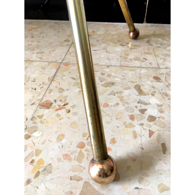 French vintage side table in brass and black marble 1950