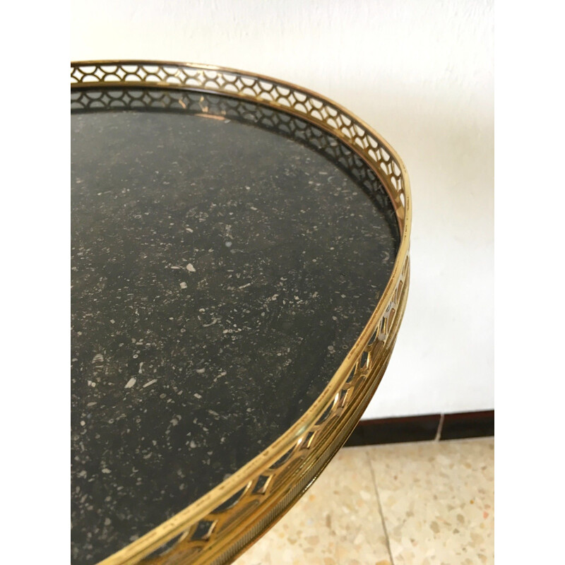 French vintage side table in brass and black marble 1950
