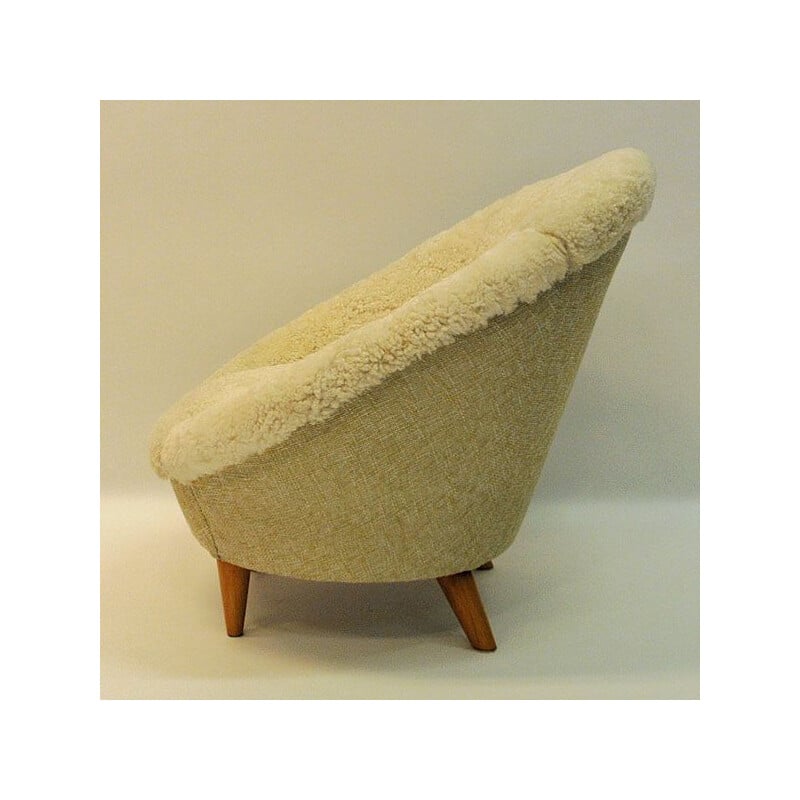 Vintage Florida armchair in sheepskin and teak 1950