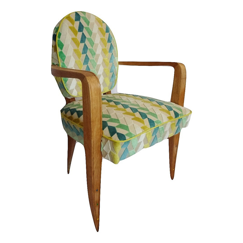Desk chair in beechwood and green fabric - 1950s