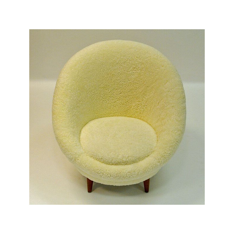 Vintage Florida armchair in sheepskin and teak 1950