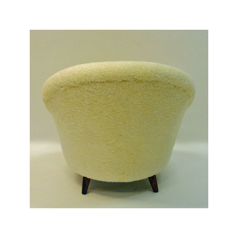 Vintage Florida armchair in sheepskin and teak 1950