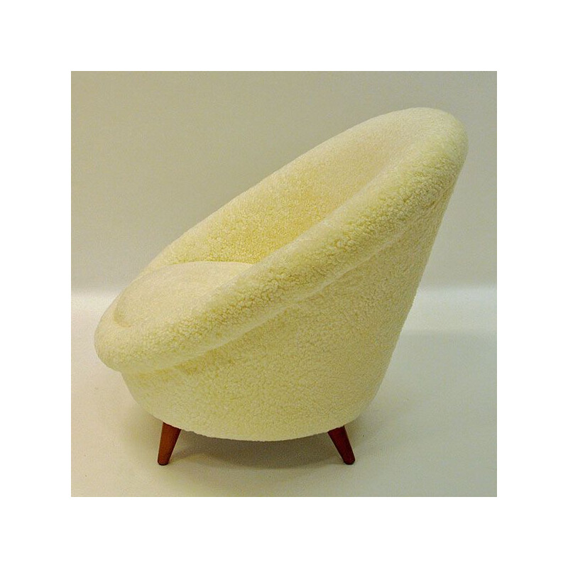 Vintage Florida armchair in sheepskin and teak 1950