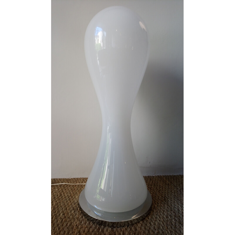 Vintage italian floorlamp in white opaline and metal 1970