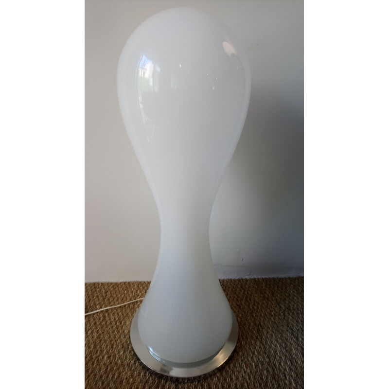 Vintage italian floorlamp in white opaline and metal 1970