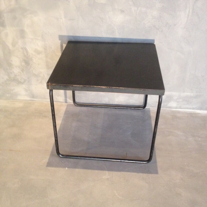 Black side table in melamine and metal, Pierre GUARICHE - 1950s