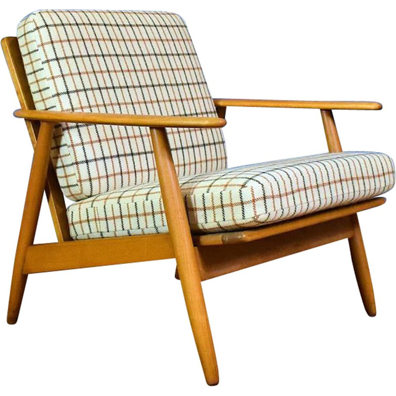 Fauteuil lounge vintage en laine & hêtre danois des années 1960