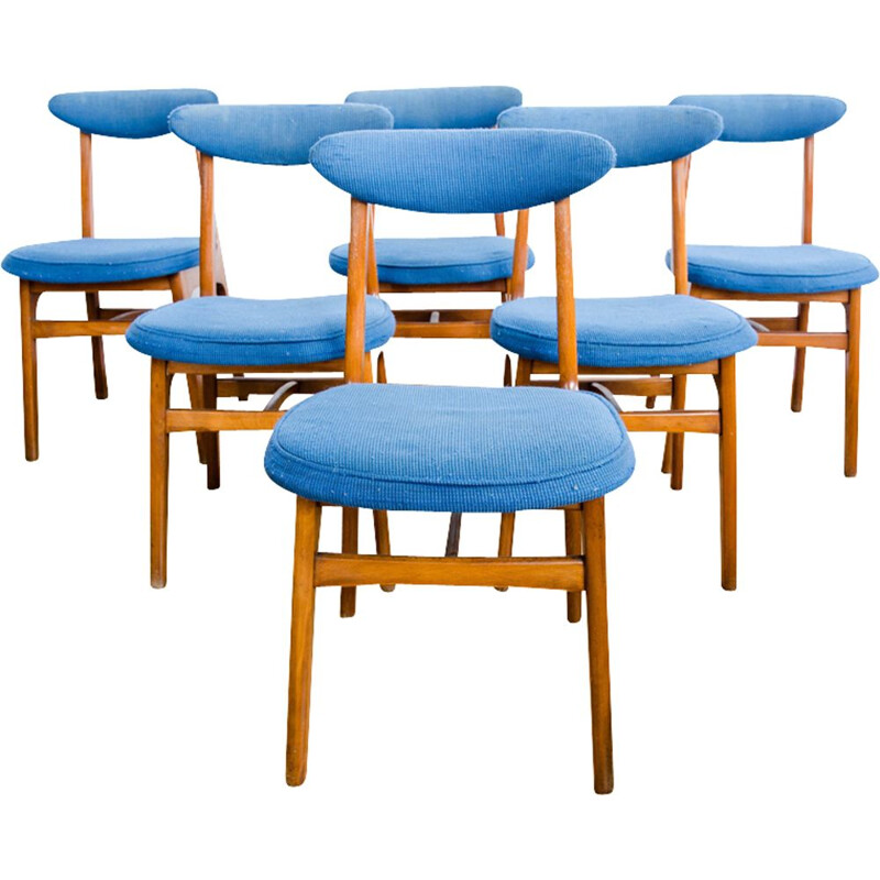 Vintage set of 6 dining chairs in beechwood by Rajmund Teofil Hałas,1960