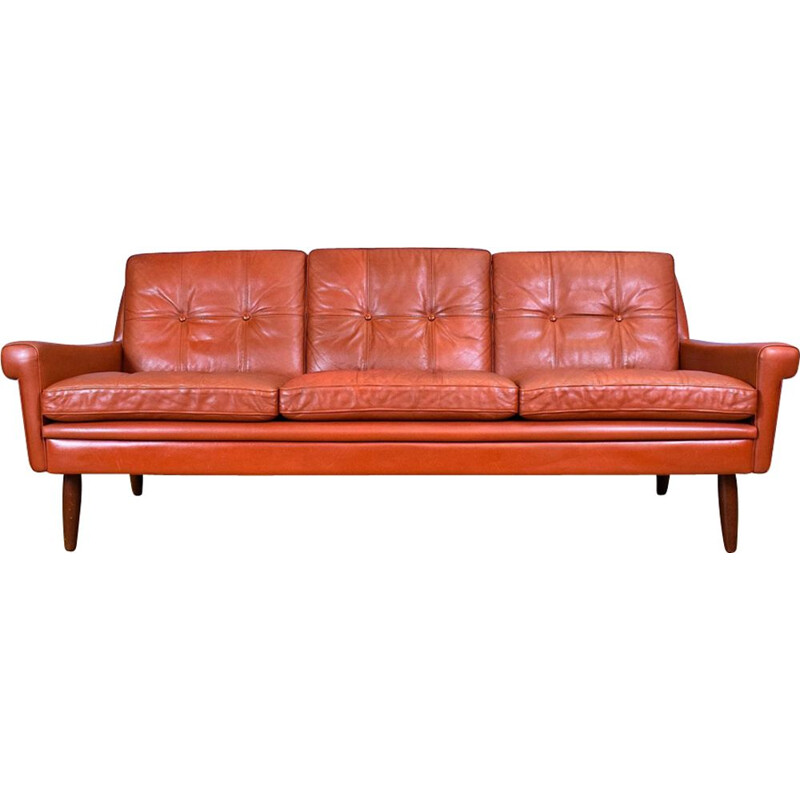 Vintage 3-seater sofa in red leather Skippers Møbler Danish 1960s