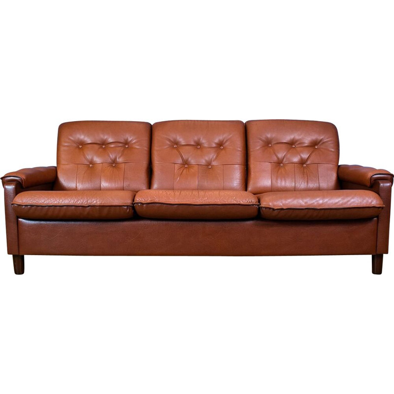 Vintage 3-seater sofa in tan brown leather Danish 1970s