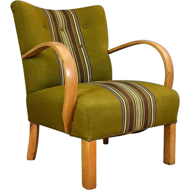 Vintage Lounge Chair Oak & Green Wool Danish 1930s