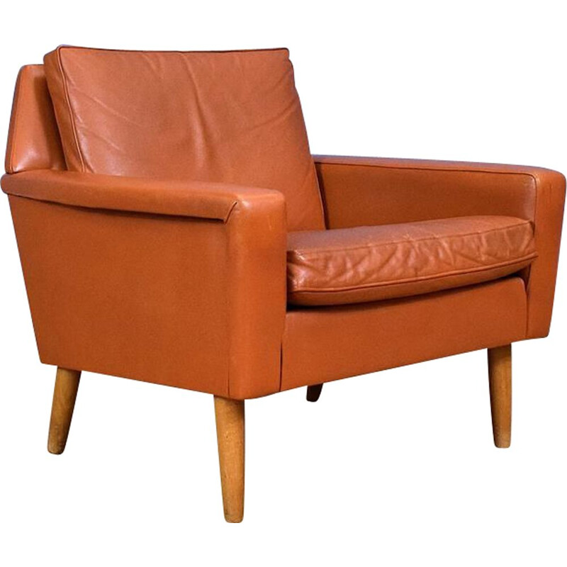Vintage Armchair in Tan Leather Danish 1960s