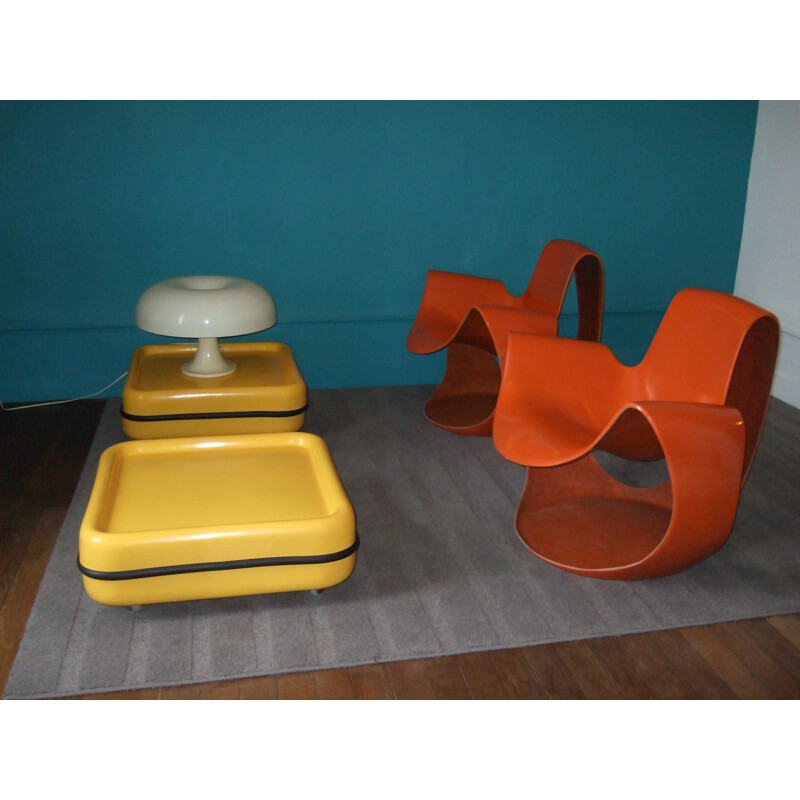 Pair of yellow coffe tables, Marc HELD - 1971