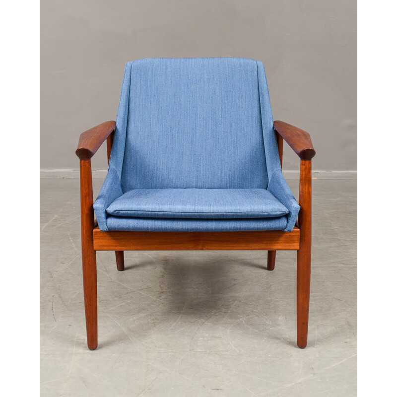 Blue lounge chair in teak, Arne VODDER - 1950s