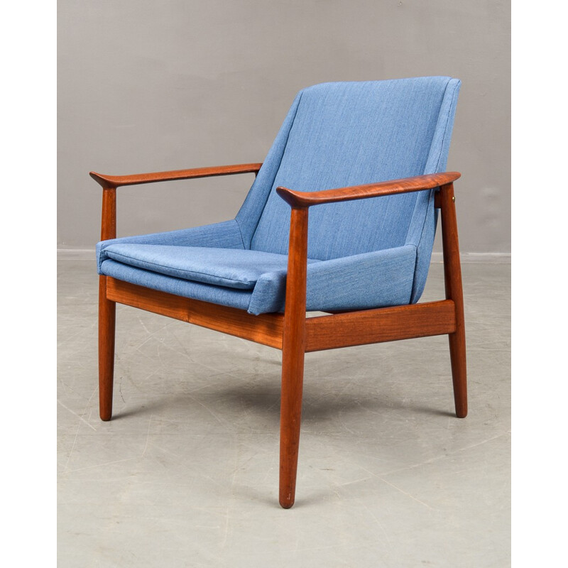 Blue lounge chair in teak, Arne VODDER - 1950s