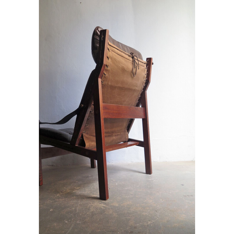 Vintage armchair Hunter in brown leather by Torbjon Afdal Scandinavian 1960s