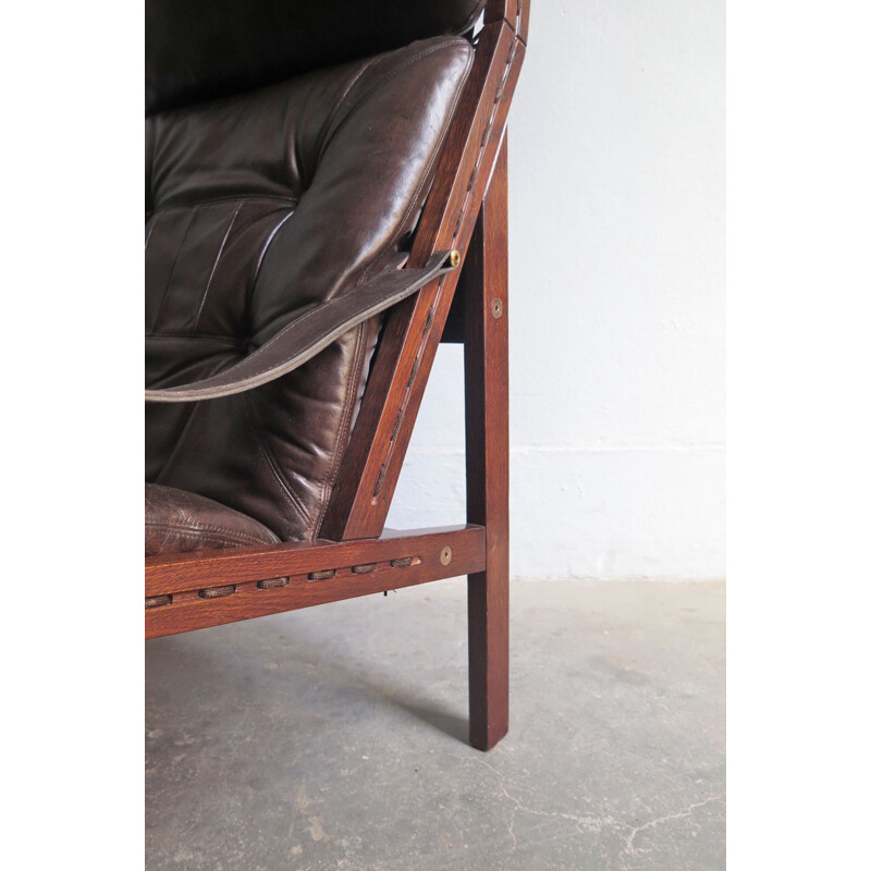 Vintage armchair Hunter in brown leather by Torbjon Afdal Scandinavian 1960s