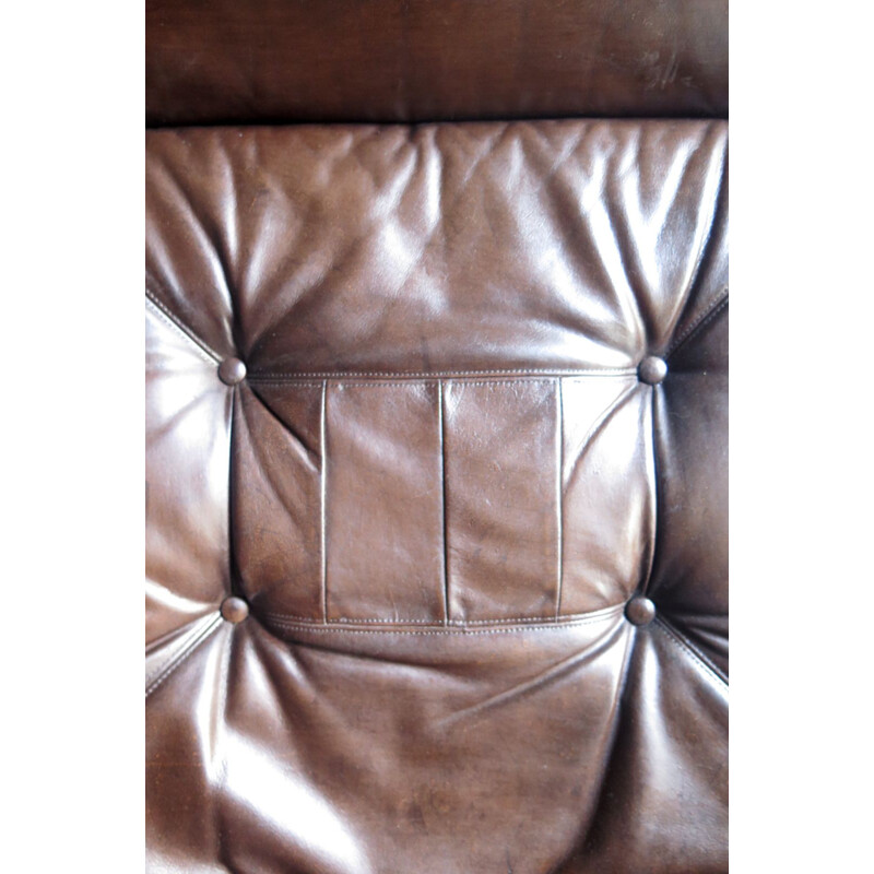 Vintage armchair Hunter in brown leather by Torbjon Afdal Scandinavian 1960s