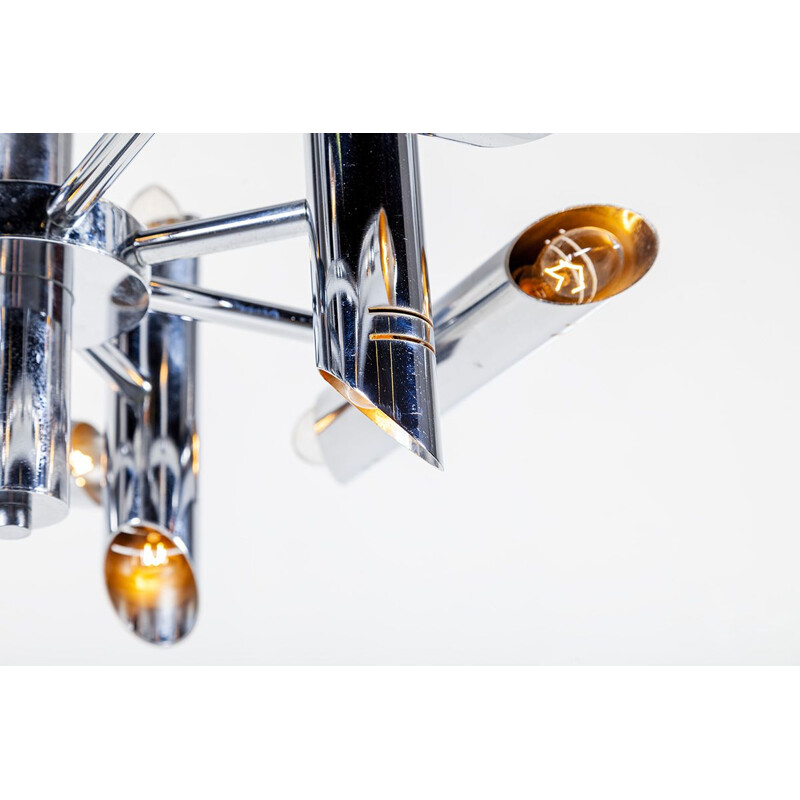 Vintage Chandelier Geometric Chrome by Gaetano Sciolari for Boulanger 1970s