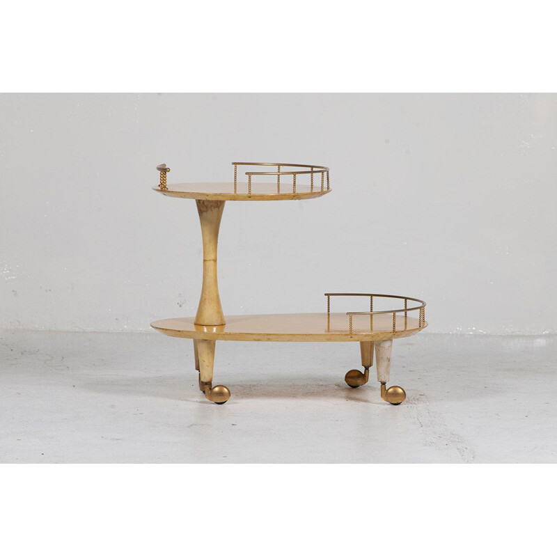 Vintage serving trolley Goatskin & Brass by Aldo Tura, Italian 1960s
