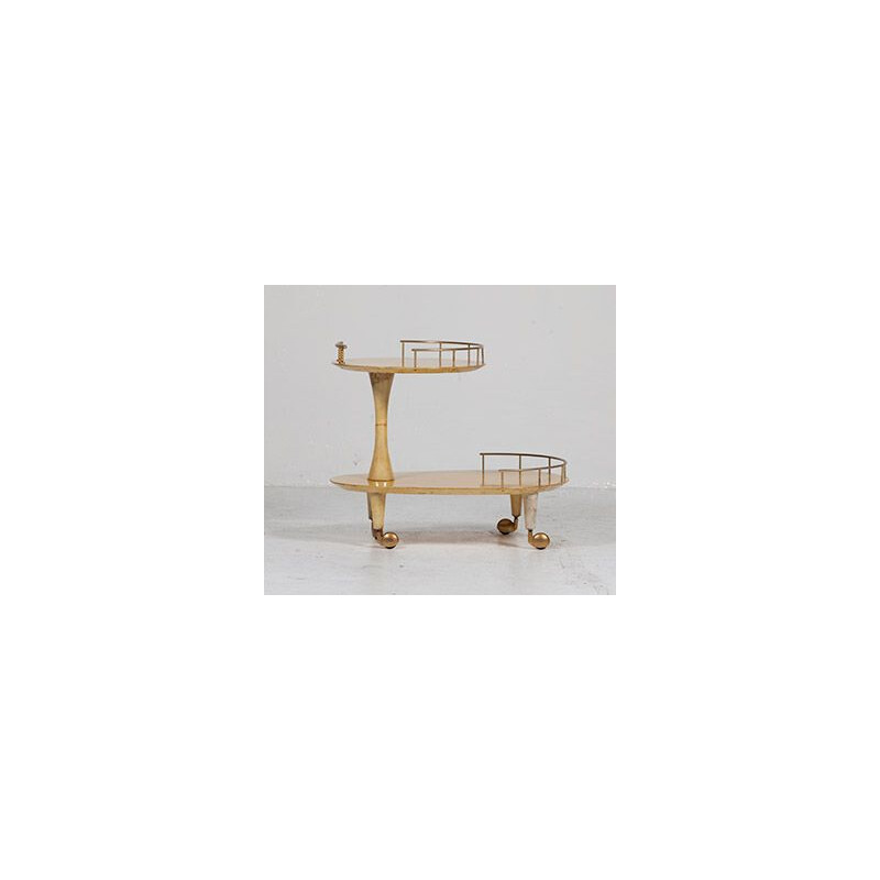 Vintage serving trolley Goatskin & Brass by Aldo Tura, Italian 1960s