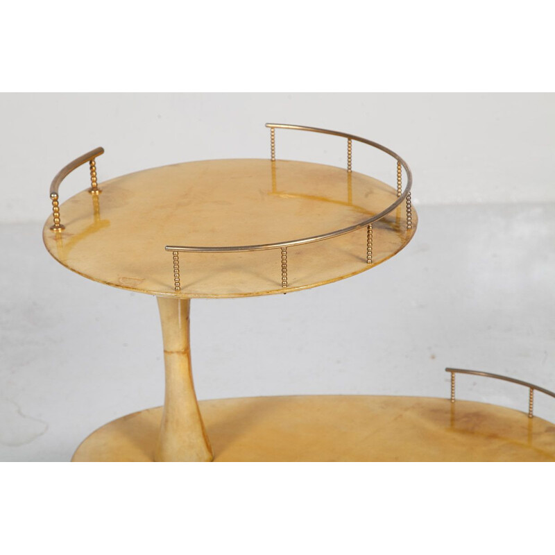 Vintage serving trolley Goatskin & Brass by Aldo Tura, Italian 1960s