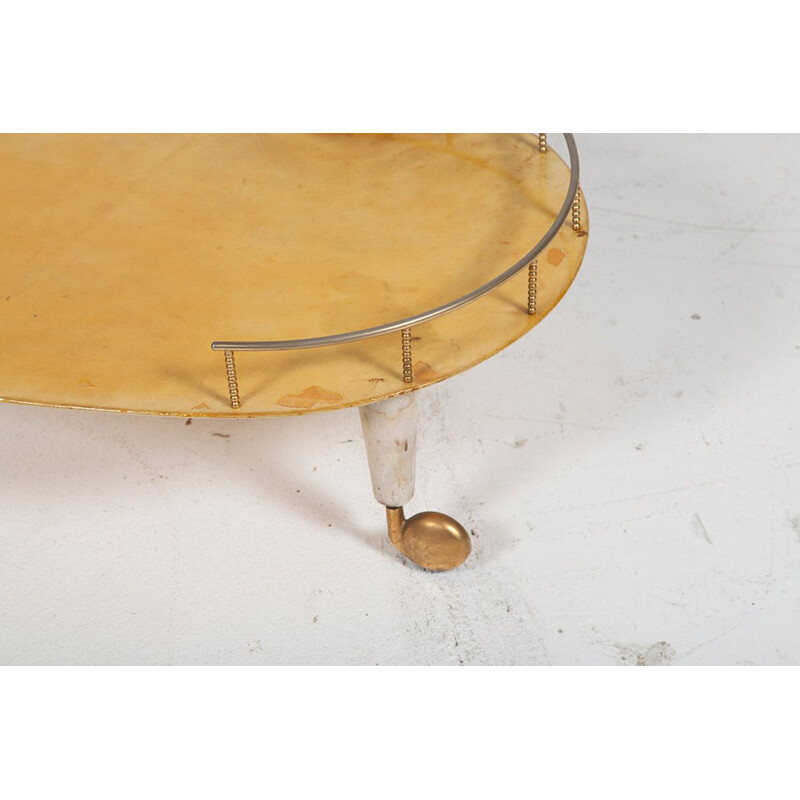 Vintage serving trolley Goatskin & Brass by Aldo Tura, Italian 1960s