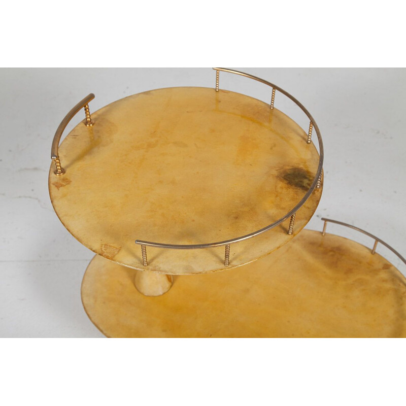 Vintage serving trolley Goatskin & Brass by Aldo Tura, Italian 1960s