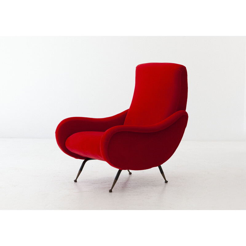 Vintage Armchair Red Velvet Italian 1950s